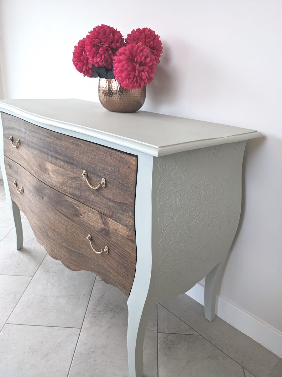 heavy walnut chest of drawers upcycled with Fusion walnut SFO