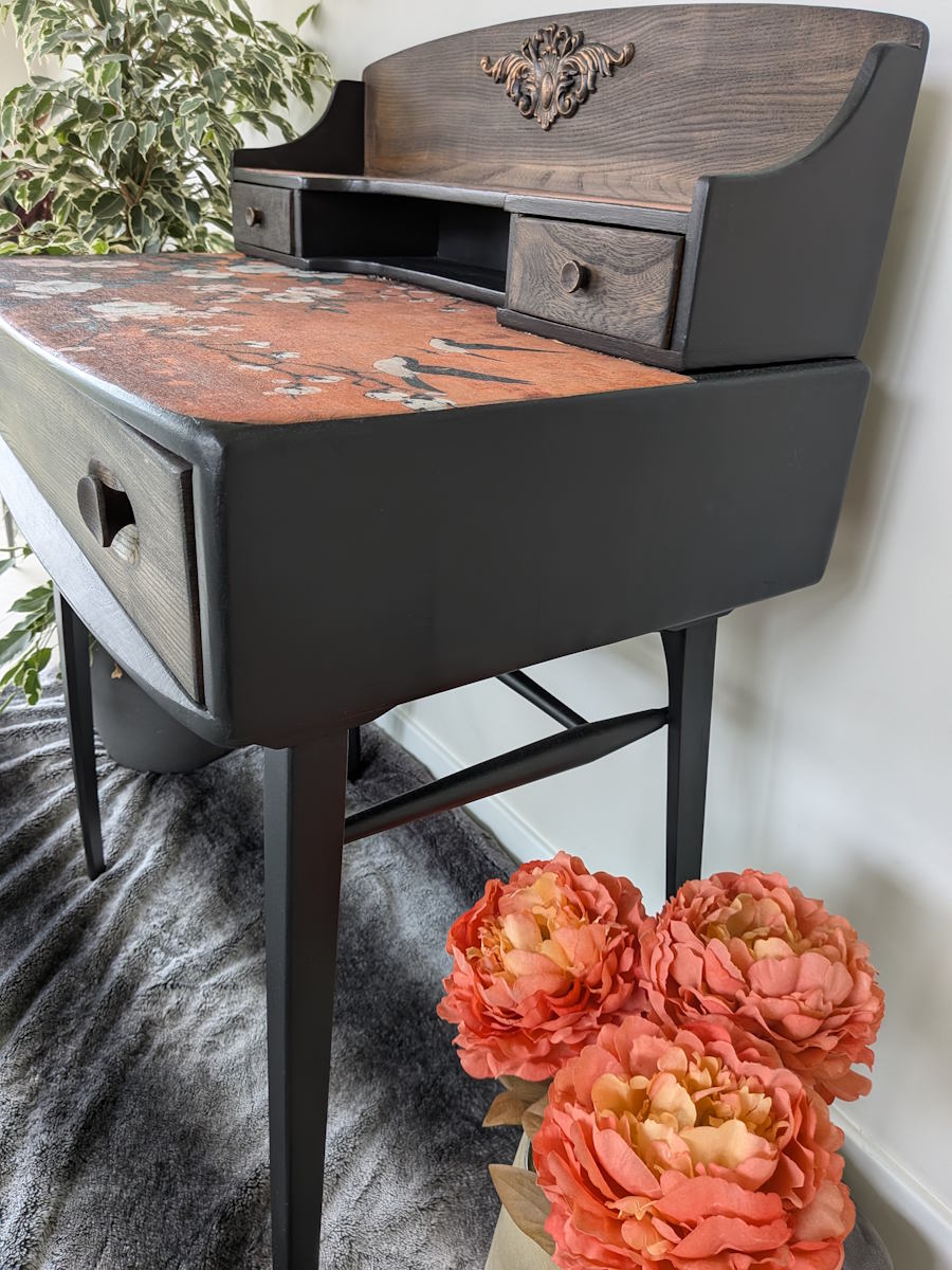 upcycled ercol writing desk black and bronze