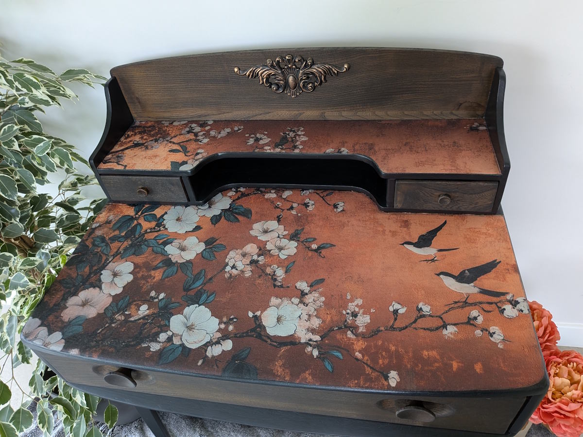 upcycled ercol writing desk black and bronze